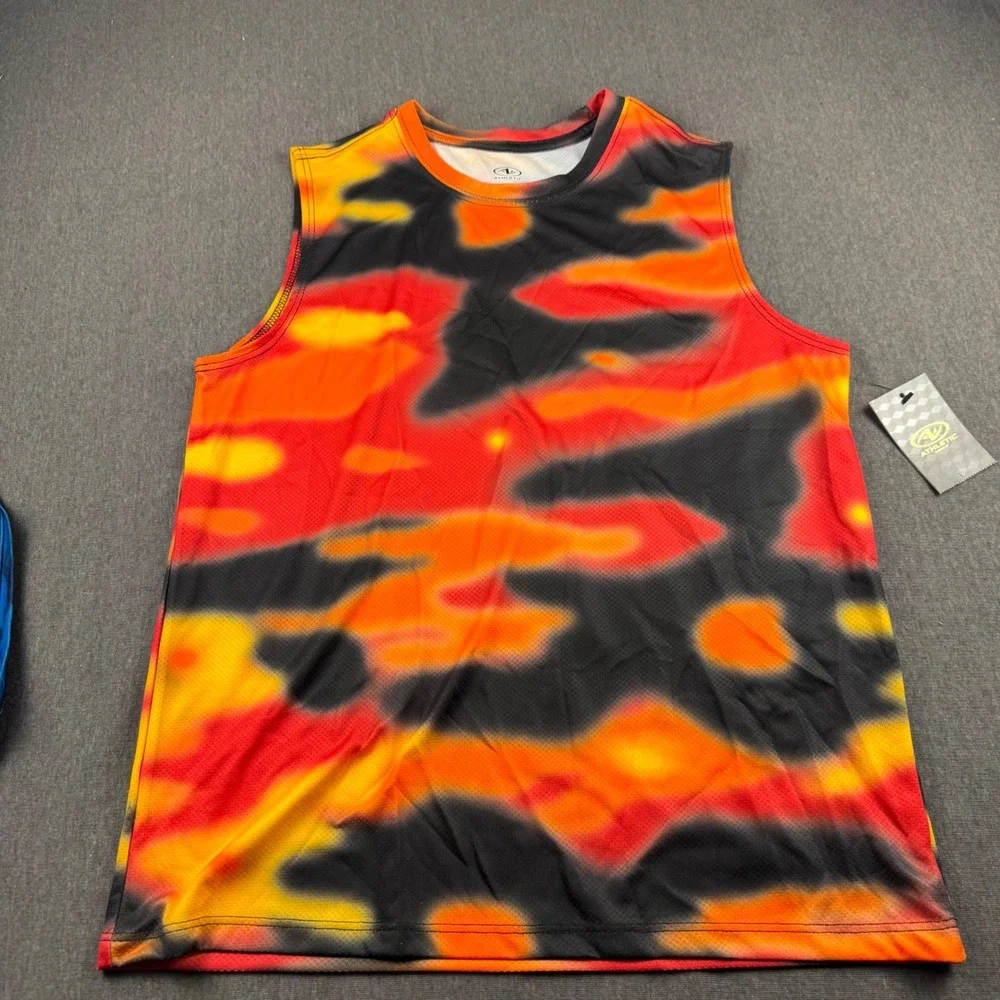 Athletic Works Boys XL 14-16 Active Shirt Tank Set Blue Tie Dye Red Mesh Camo